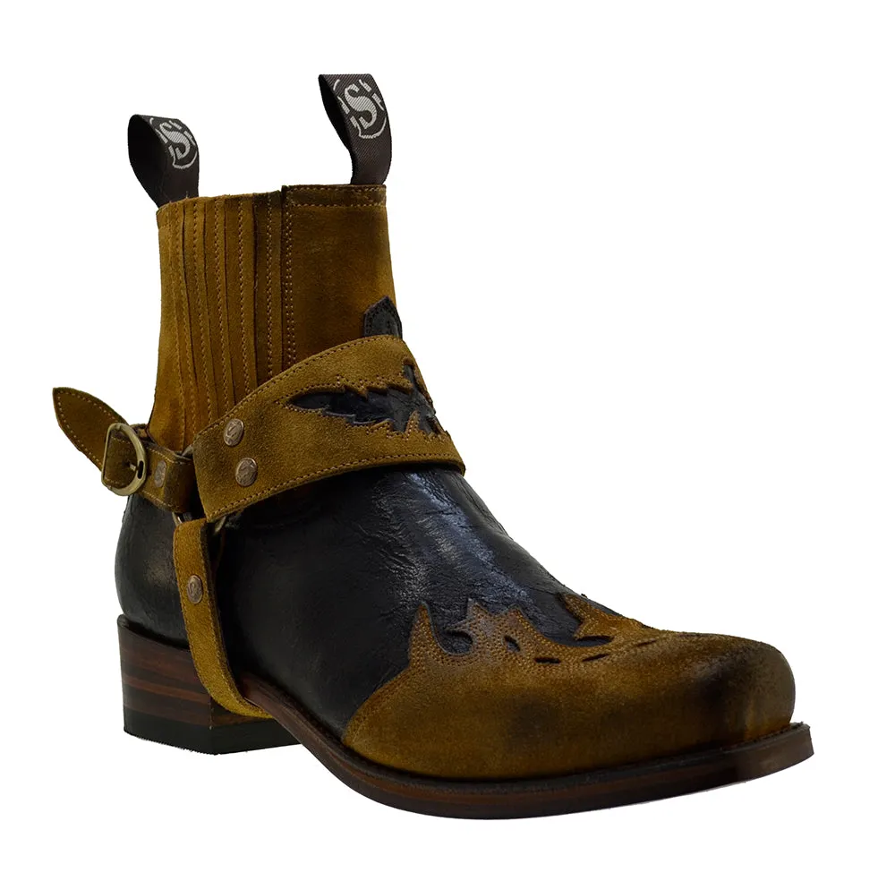 Men's Biker Boots Sendra Spain 7811 Harness Brown Leather Cuban Heel