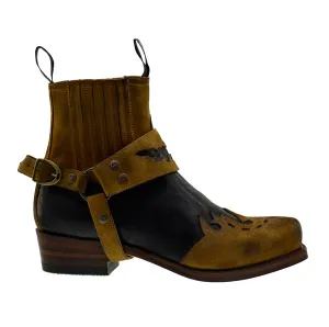Men's Biker Boots Sendra Spain 7811 Harness Brown Leather Cuban Heel