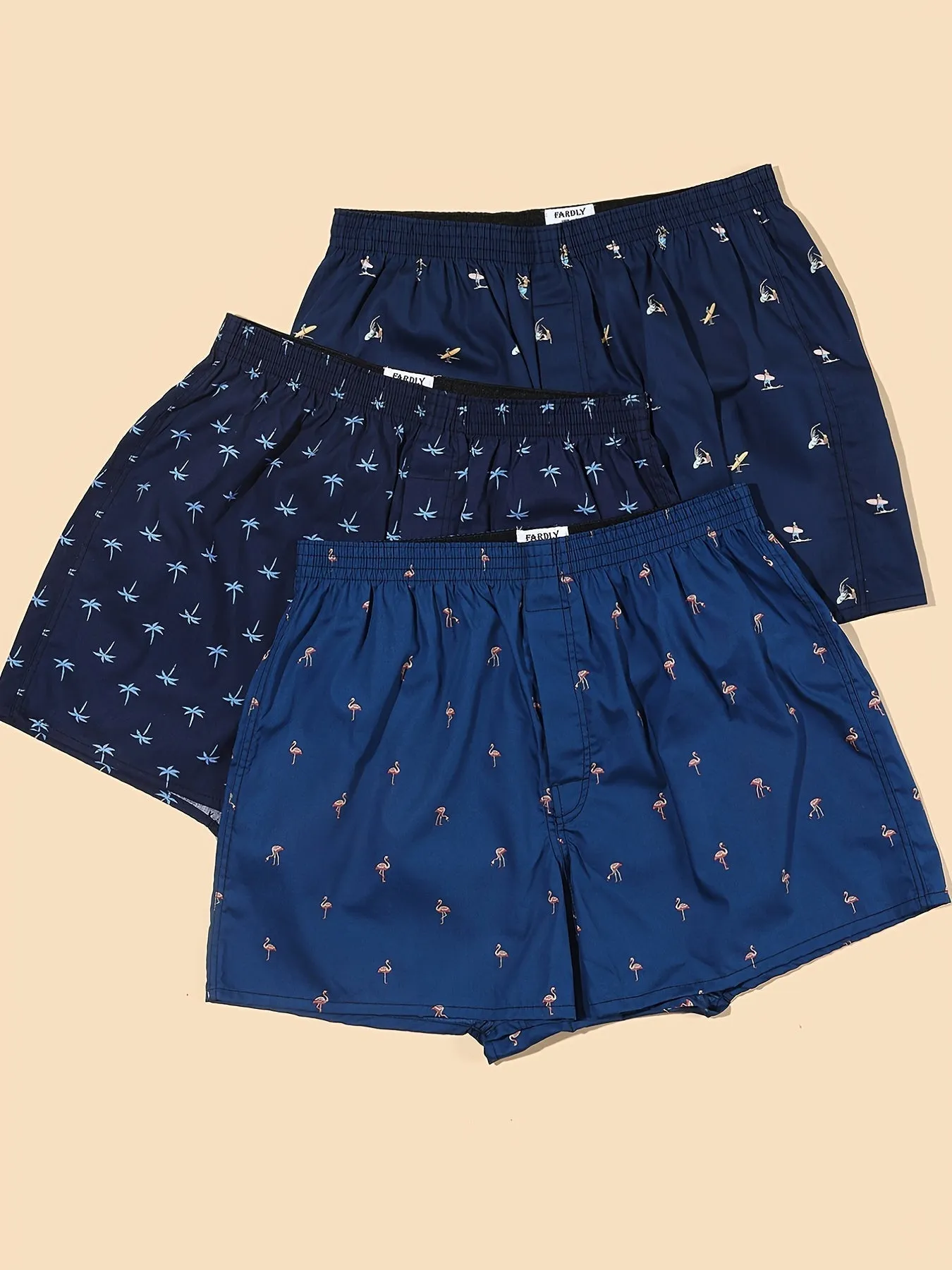 Men's Cotton Boxers with Plant Print - Set of 3