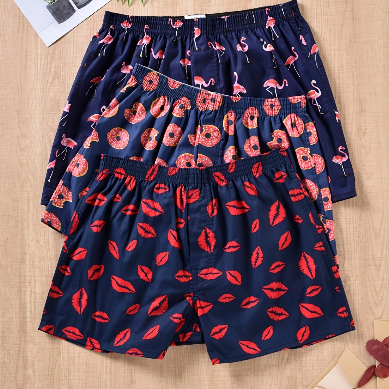 Men's Cotton Boxers with Plant Print - Set of 3