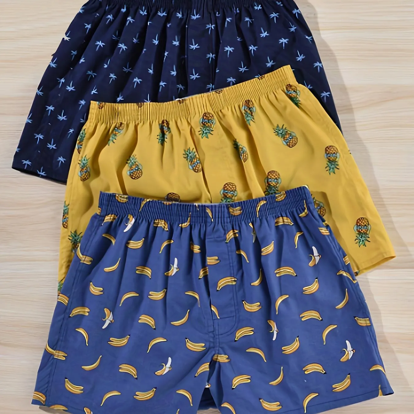 Men's Cotton Boxers with Plant Print - Set of 3