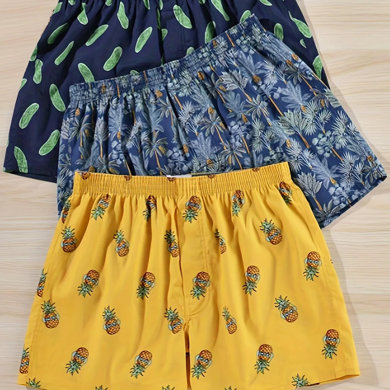 Men's Cotton Boxers with Plant Print - Set of 3