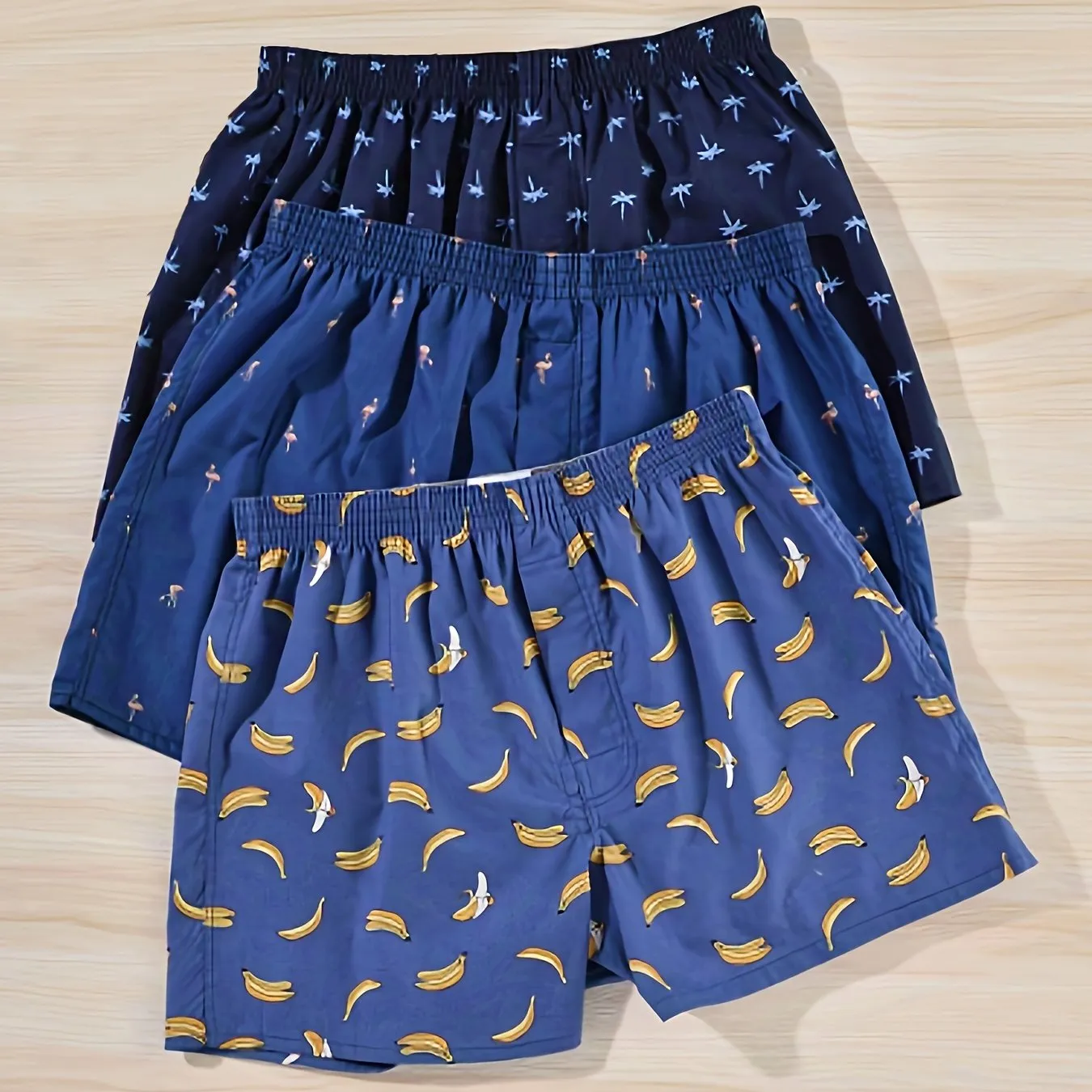 Men's Cotton Boxers with Plant Print - Set of 3