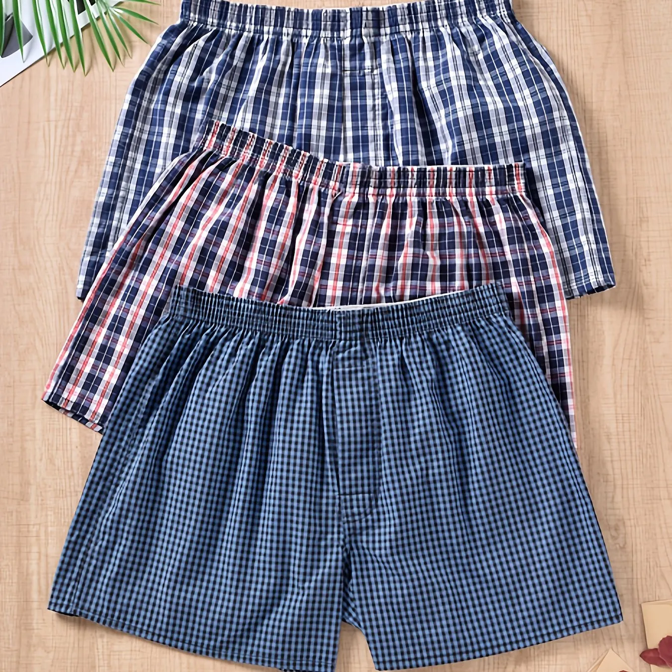 Men's Cotton Boxers with Plant Print - Set of 3