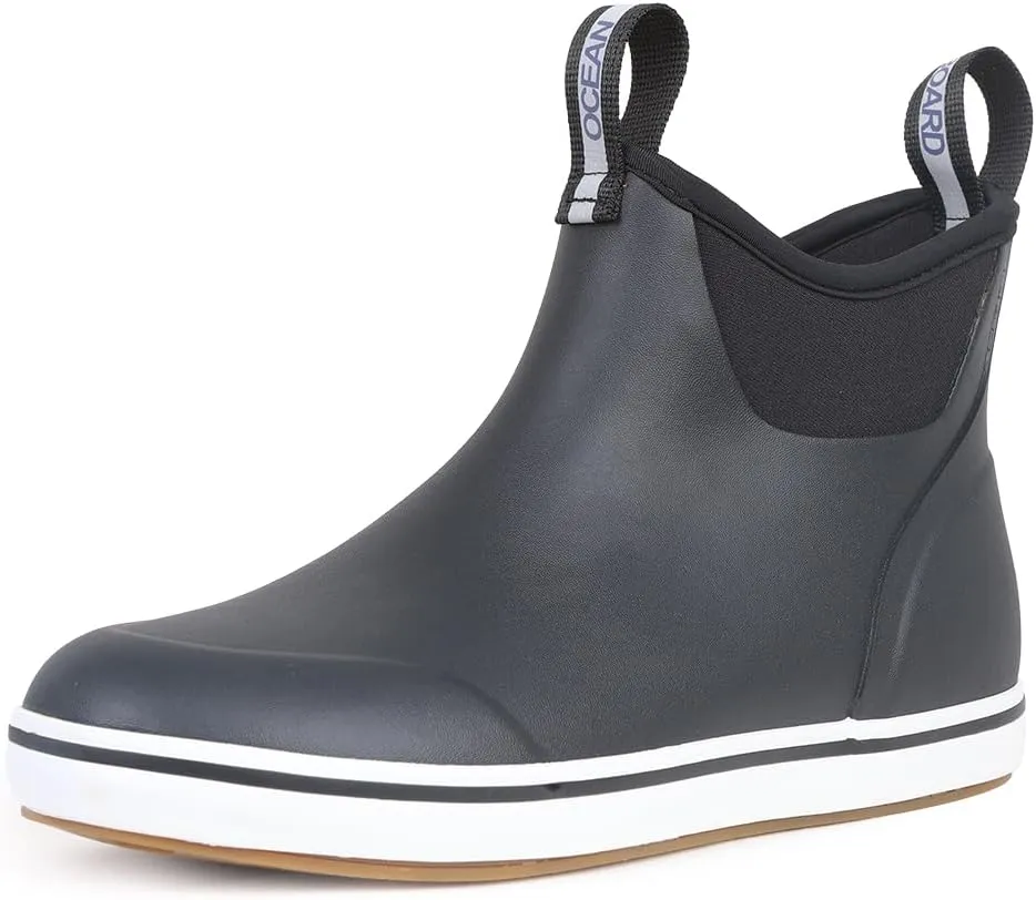 Men's Deck Boots Waterproof Anti-Slip Rubber Ankle Rain Shoes for Fishing Gardening Outing