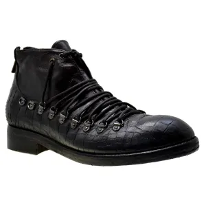 Men's Italian Shoes Jo Ghost 1357N Brown Leather Print Crocodile Hiker Boots last pair 45
