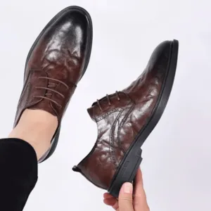 Men's Leather Oxford Shoes New Soft Soled Brogue Wingtip Platform Dress Shoes, Classic British Style Business & Wedding Shoes