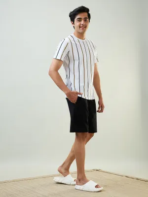 Sleepz Men Black Solid  Cotton T-shirt with Short