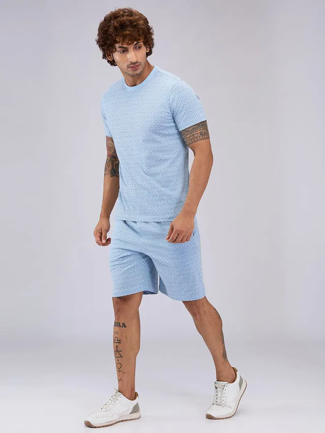 Sleepz Men Blue Print  Cotton T-shirt with Short