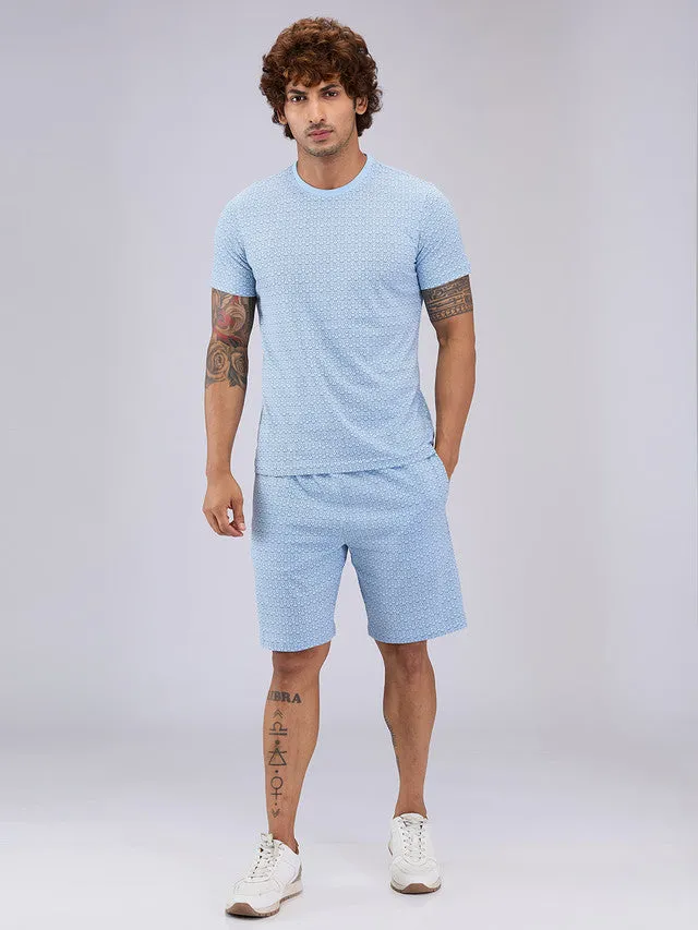 Sleepz Men Blue Print  Cotton T-shirt with Short