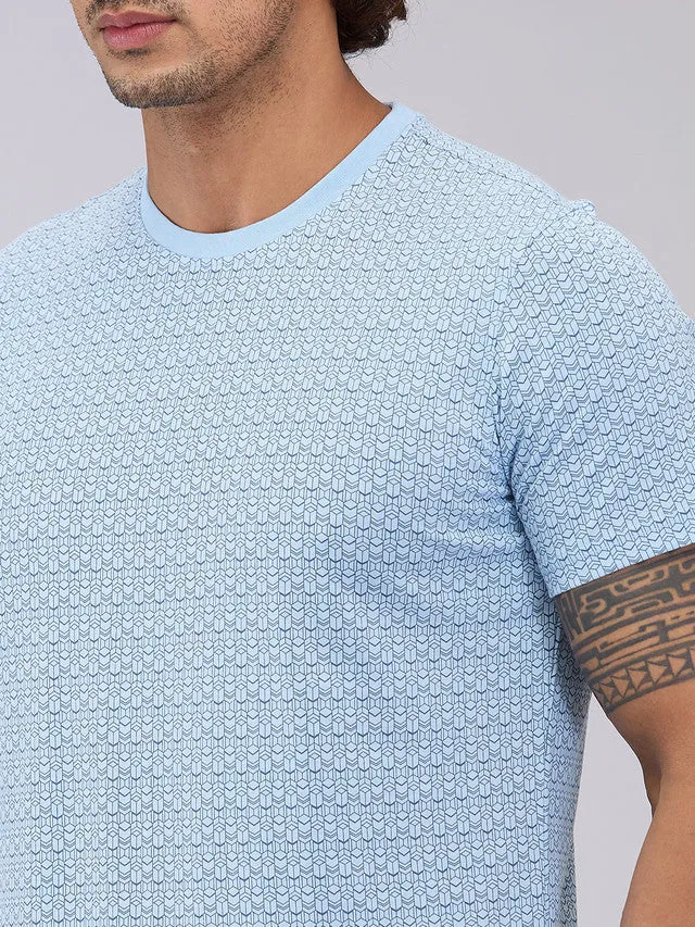 Sleepz Men Blue Print  Cotton T-shirt with Short