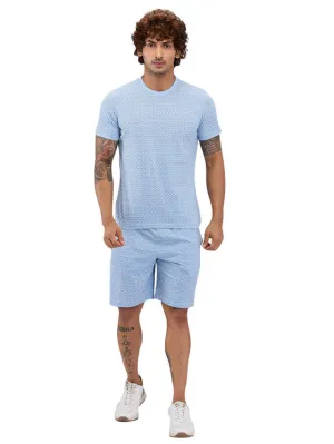 Sleepz Men Blue Print  Cotton T-shirt with Short