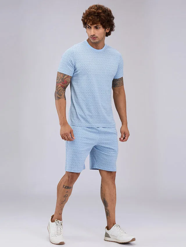 Sleepz Men Blue Print  Cotton T-shirt with Short