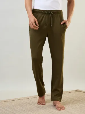 Sleepz Men Green Solid Regular Fit Cotton Blend Trackpant