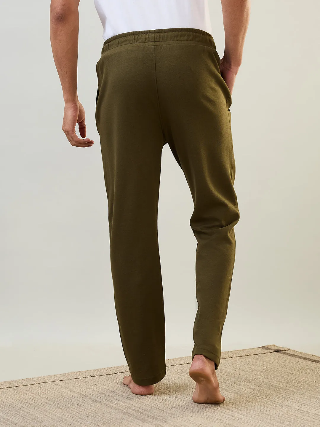 Sleepz Men Green Solid Regular Fit Cotton Blend Trackpant