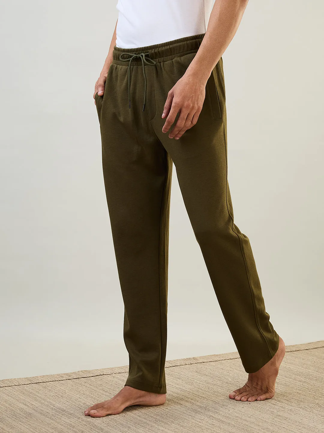 Sleepz Men Green Solid Regular Fit Cotton Blend Trackpant
