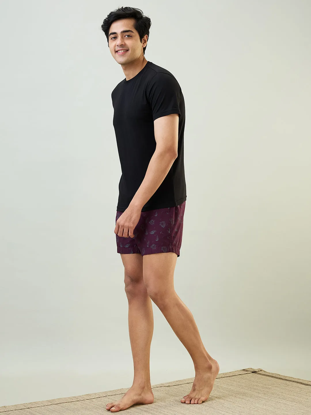 Sleepz Men Maroon Print Regular Fit Cotton Boxer
