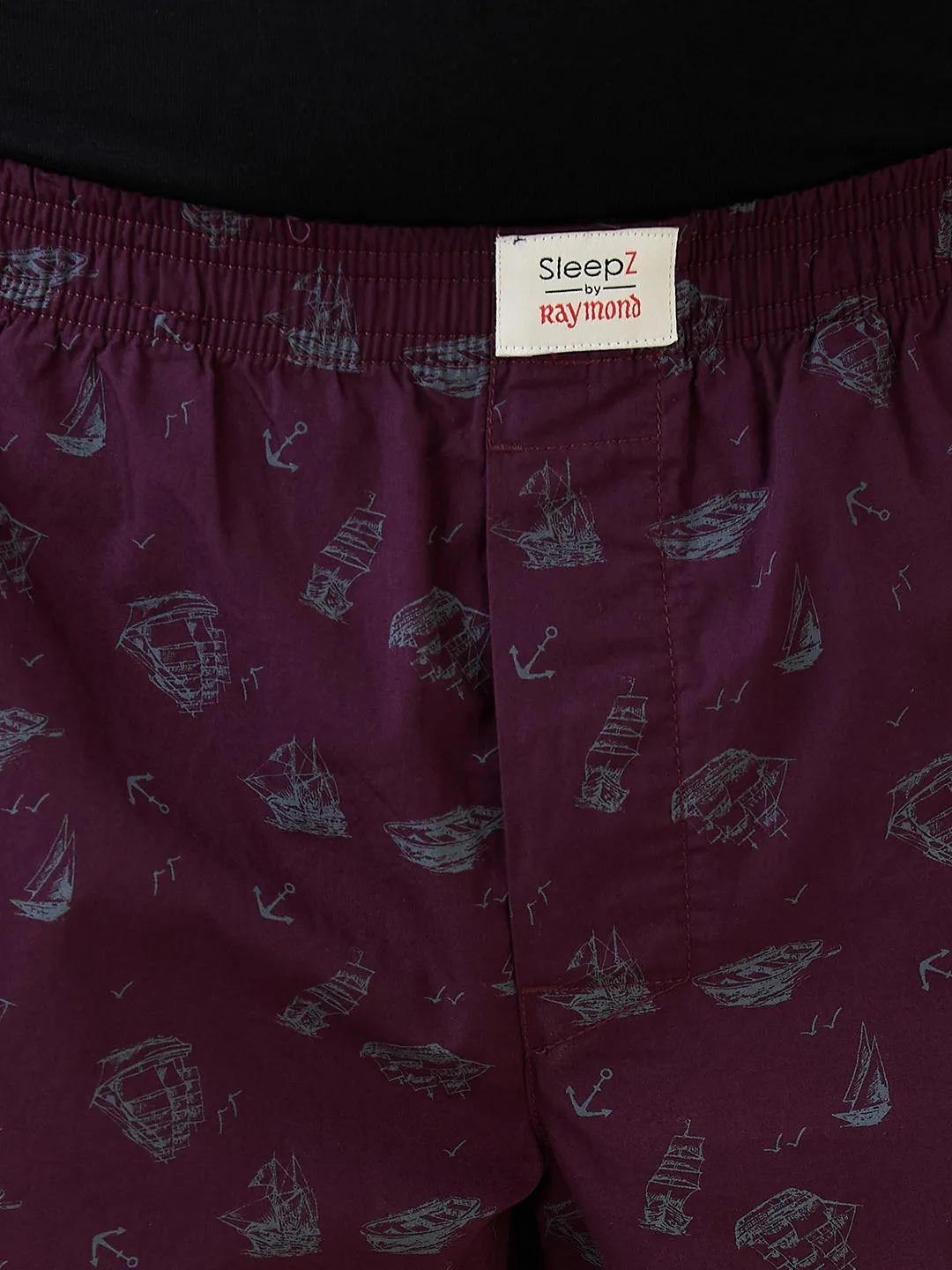 Sleepz Men Maroon Print Regular Fit Cotton Boxer