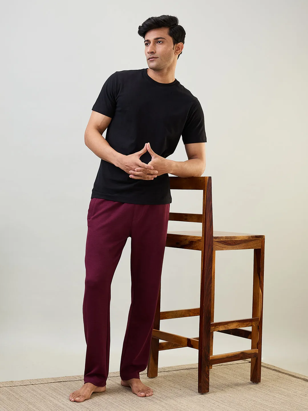 Sleepz Men Maroon Solid Regular Fit Cotton Blend Trackpant
