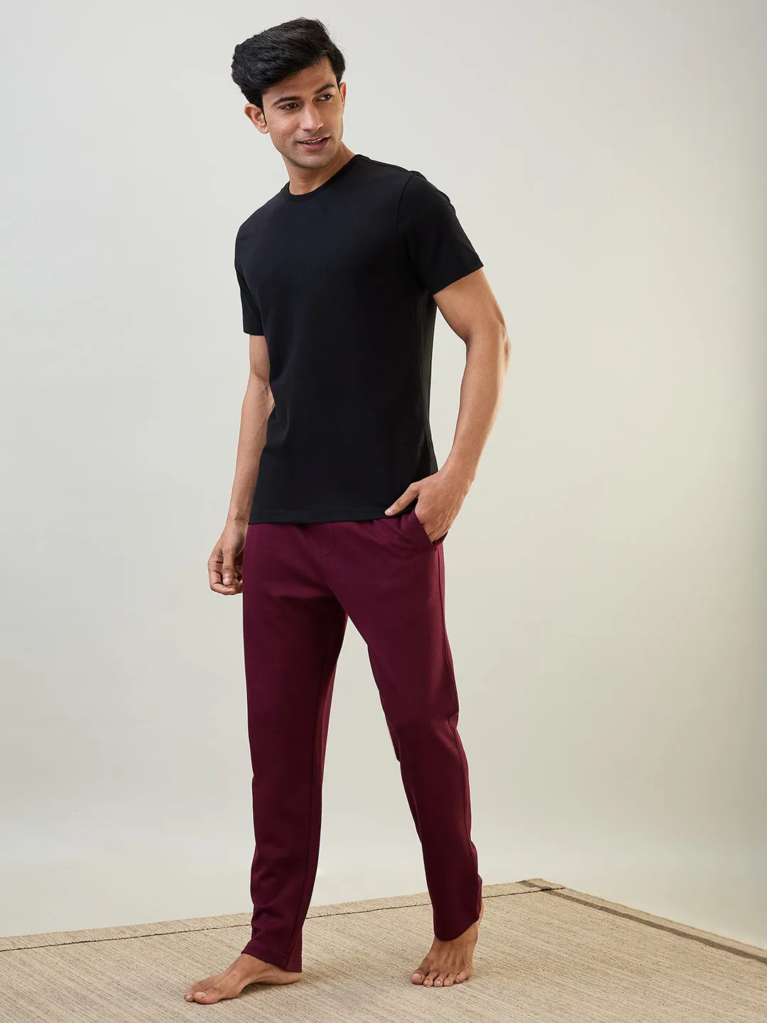 Sleepz Men Maroon Solid Regular Fit Cotton Blend Trackpant