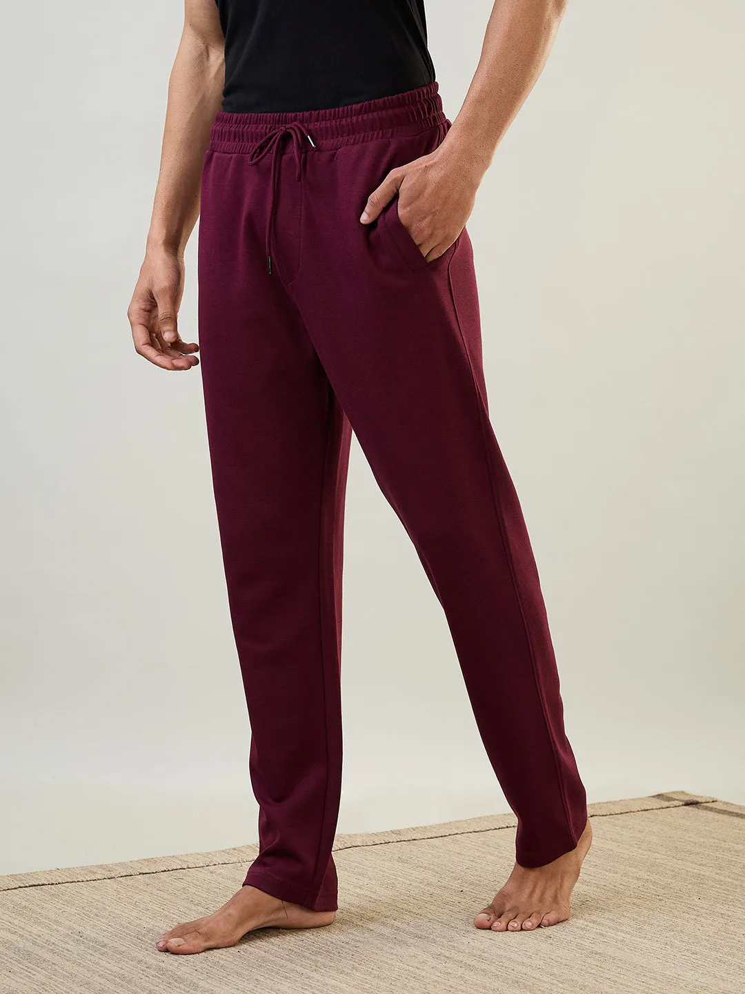 Sleepz Men Maroon Solid Regular Fit Cotton Blend Trackpant