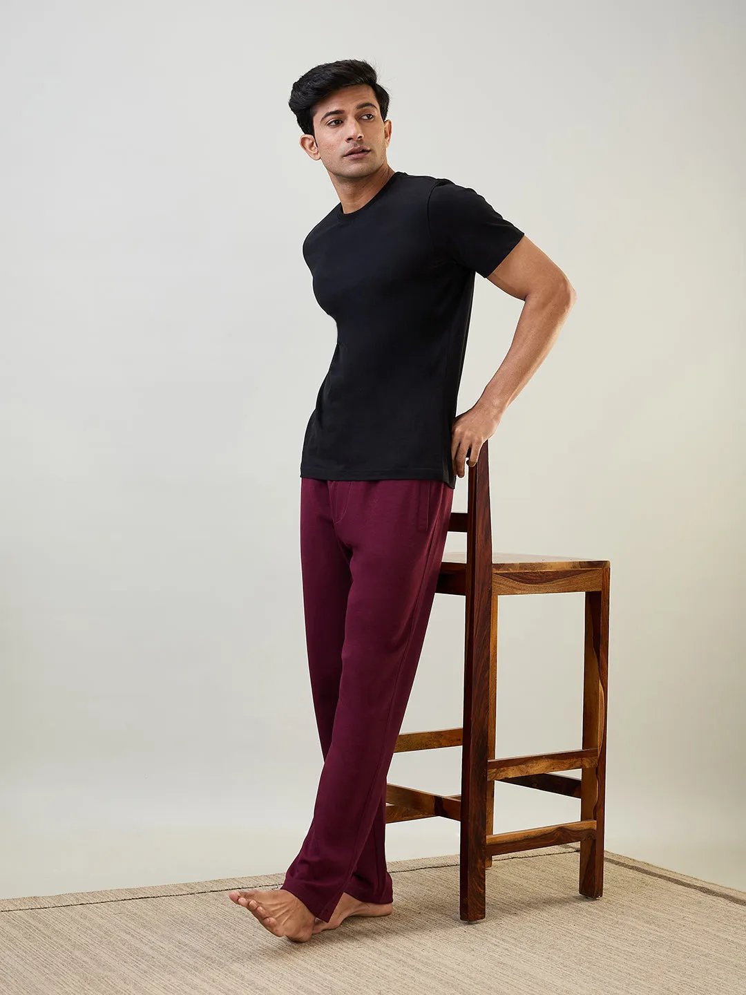 Sleepz Men Maroon Solid Regular Fit Cotton Blend Trackpant