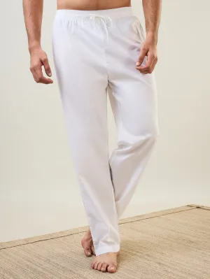 Sleepz Men White Solid Comfort Fit Cotton Pyjama