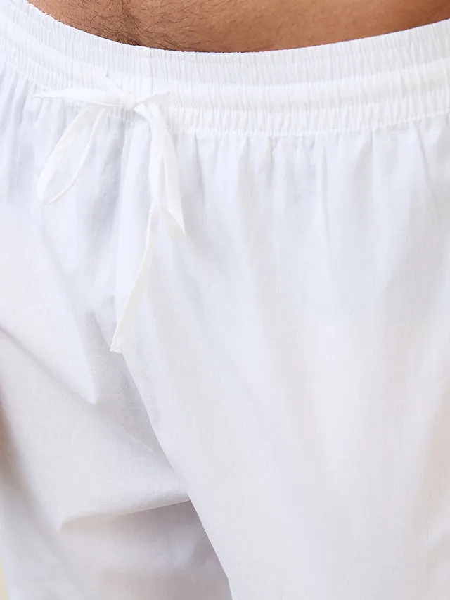 Sleepz Men White Solid Comfort Fit Cotton Pyjama