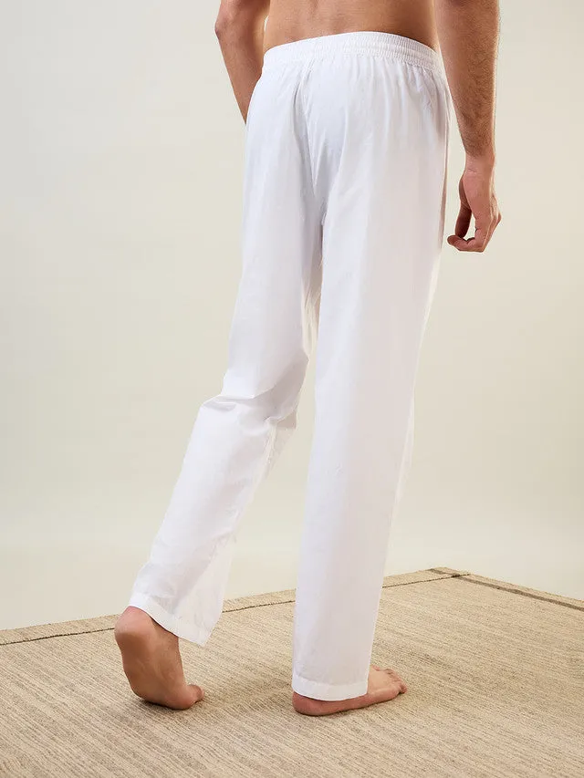 Sleepz Men White Solid Comfort Fit Cotton Pyjama