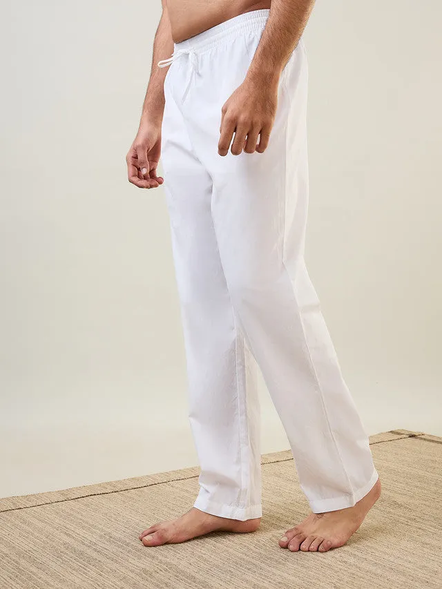 Sleepz Men White Solid Comfort Fit Cotton Pyjama