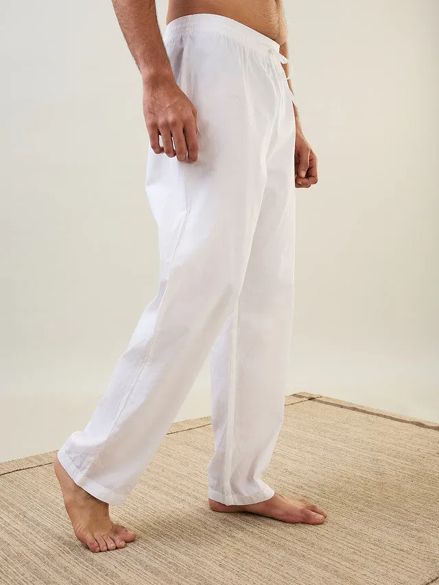 Sleepz Men White Solid Comfort Fit Cotton Pyjama