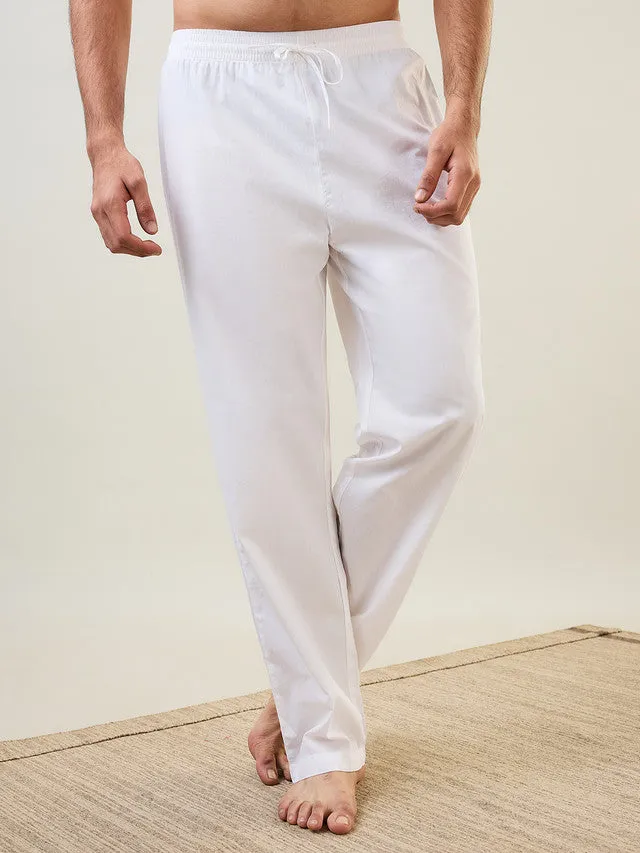 Sleepz Men White Solid Comfort Fit Cotton Pyjama