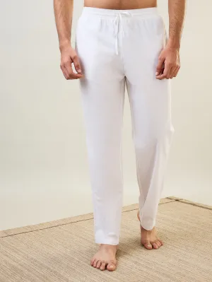 Sleepz Men White Solid Comfort Fit Polyester Blend Pyjama