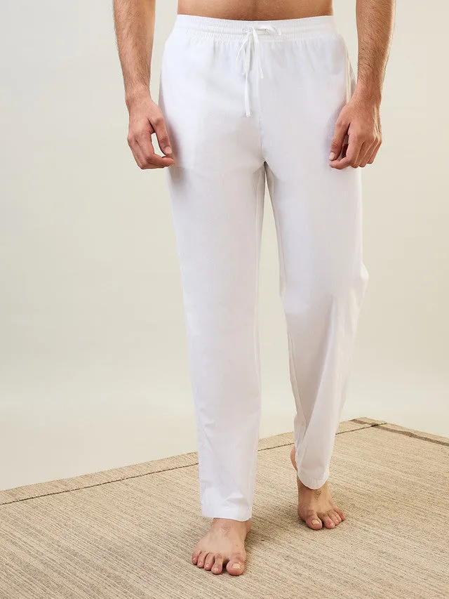 Sleepz Men White Solid Comfort Fit Polyester Blend Pyjama