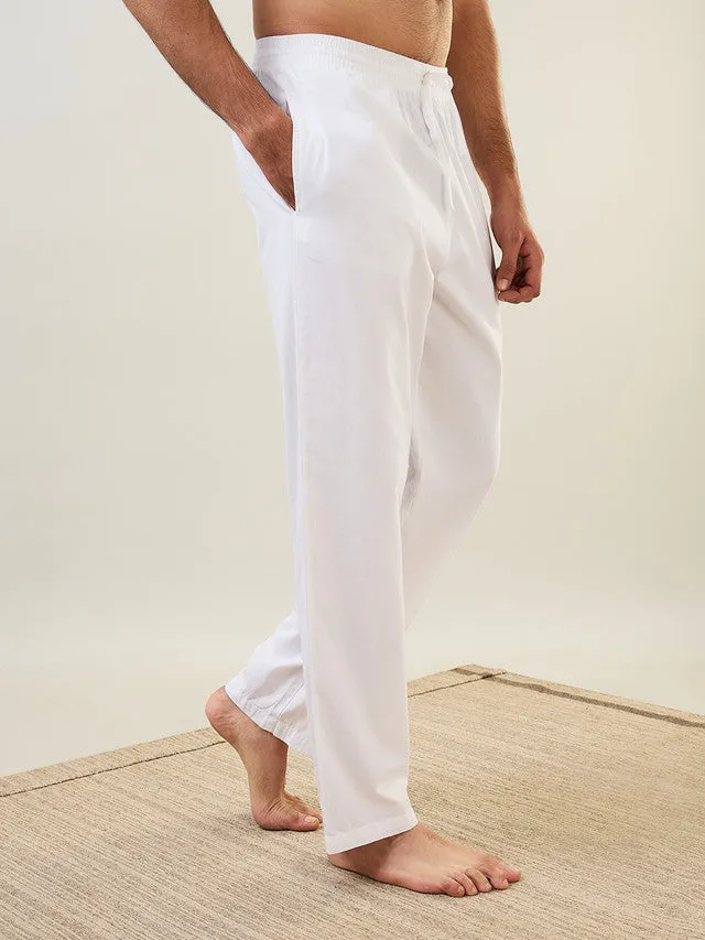 Sleepz Men White Solid Comfort Fit Polyester Blend Pyjama