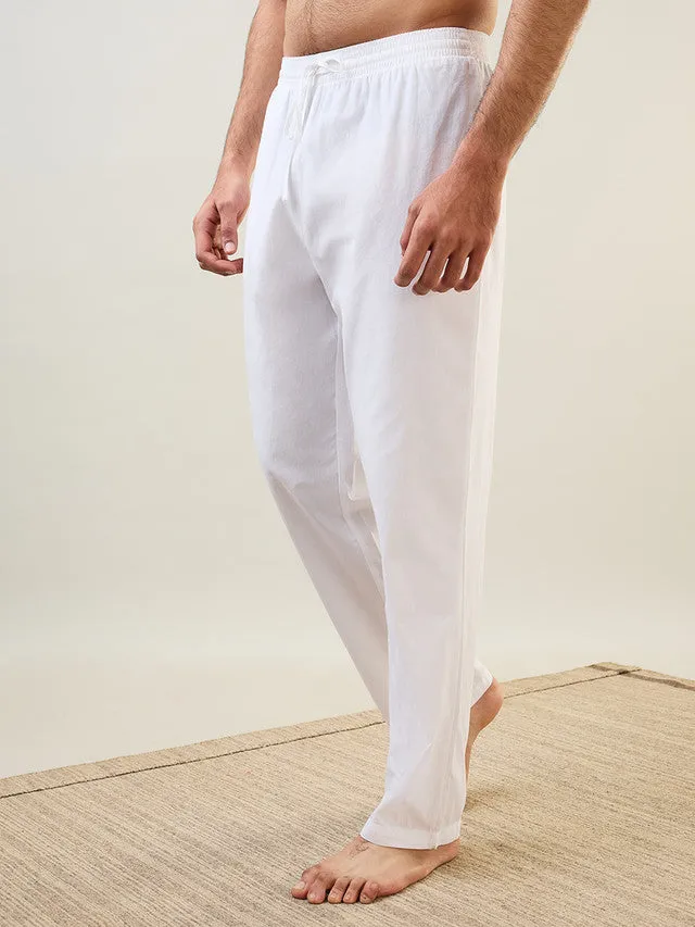 Sleepz Men White Solid Comfort Fit Polyester Blend Pyjama