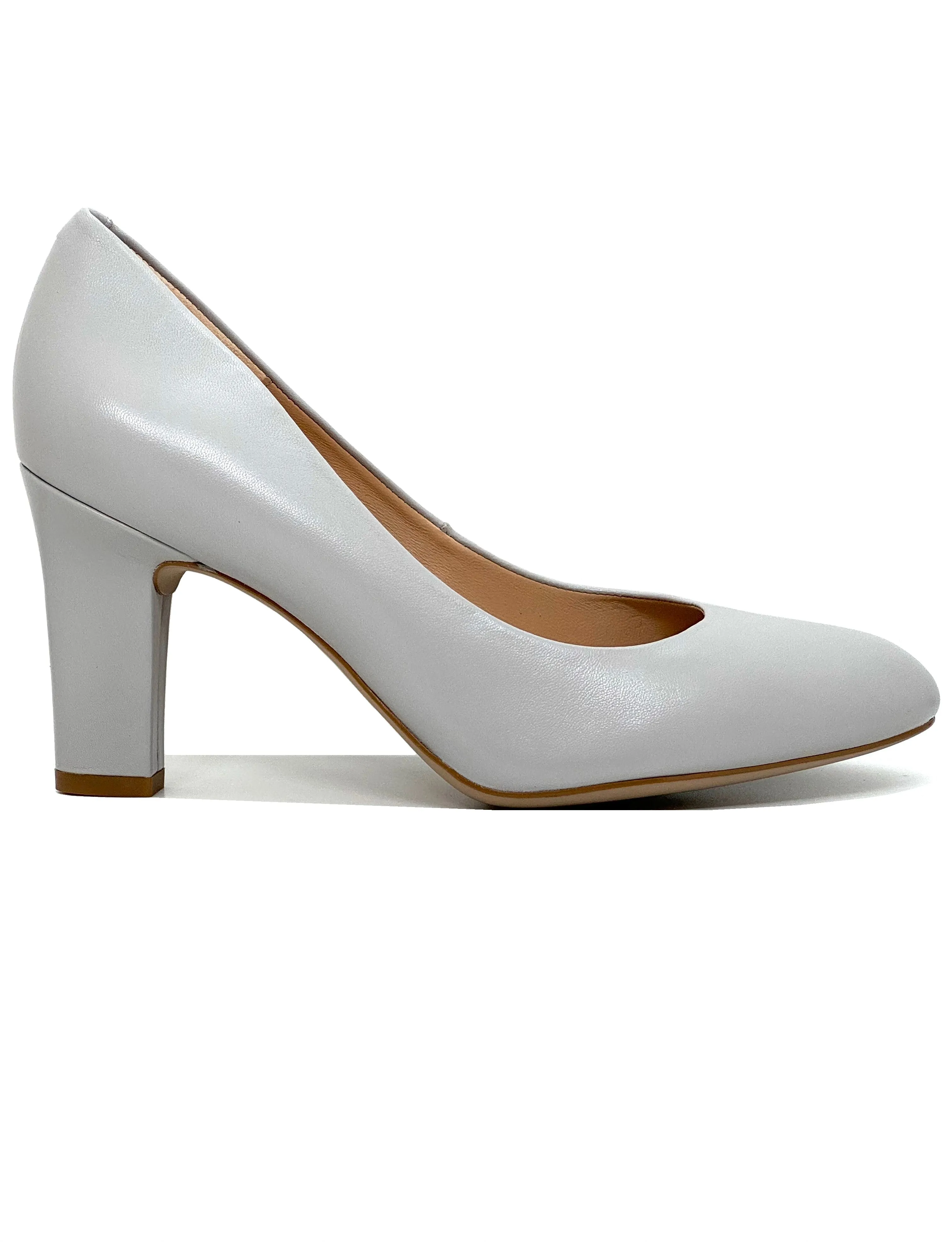 Umis High Heel Stone Leather Court Shoe