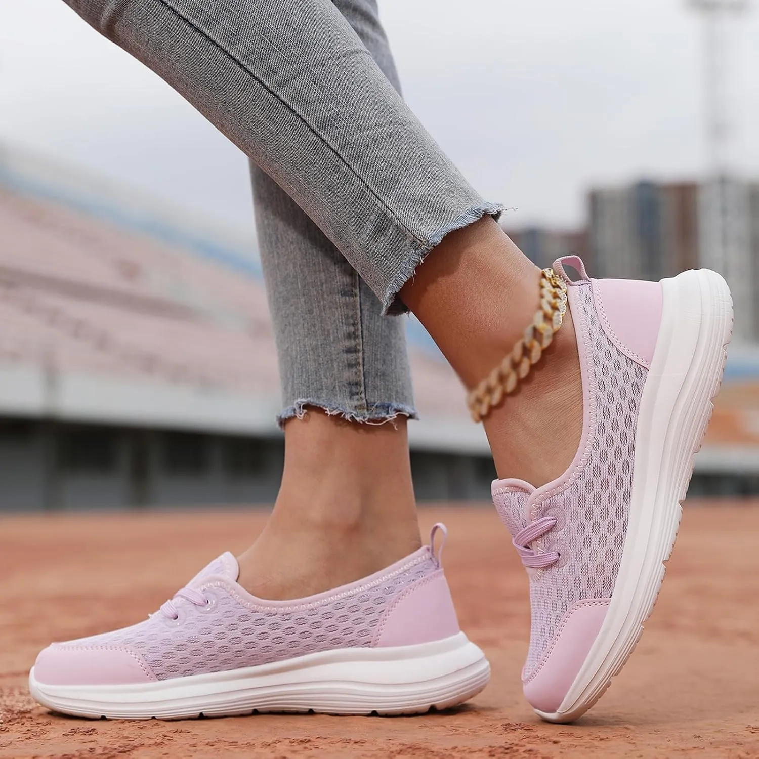 Walking Shoes for Women Soft Sole Mesh Comfort Orthopedic Shoes Breathable Slip-On Sneakers with Arch Support Lightweight Casual Non-Slip Sports Workout Gym Shoe for Daily Wear