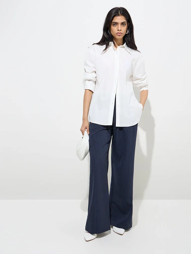 Wardrobe White Floral Embroidered Cotton Shirt