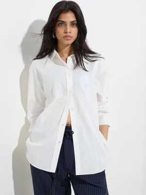 Wardrobe White Floral Embroidered Cotton Shirt