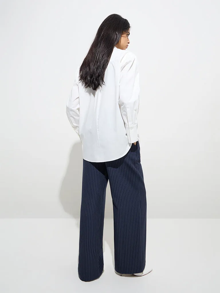 Wardrobe White Floral Embroidered Cotton Shirt