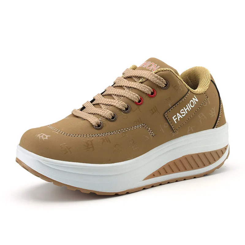 Women Thick Soles Leather Breathable Sneakers
