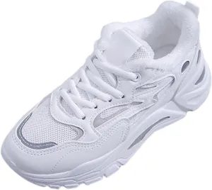 Women's Athletic Shoes Lace Up Plush Lined Flat Sport Sneakers Comfortable Breathable Casual Walking Workout Shoes