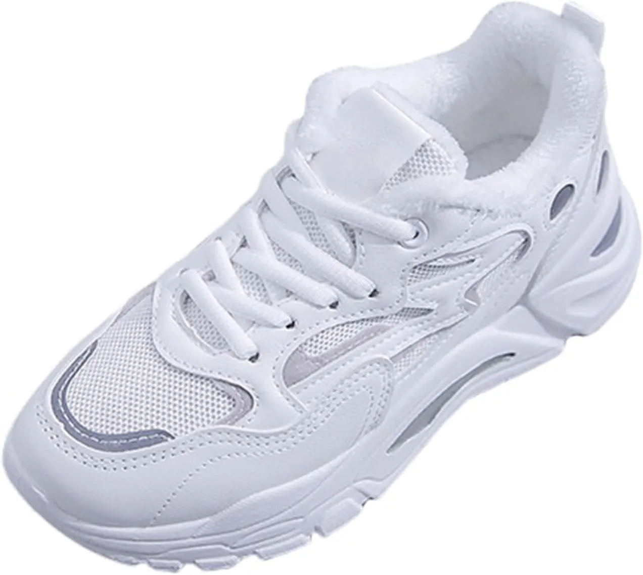 Women's Athletic Shoes Lace Up Plush Lined Flat Sport Sneakers Comfortable Breathable Casual Walking Workout Shoes