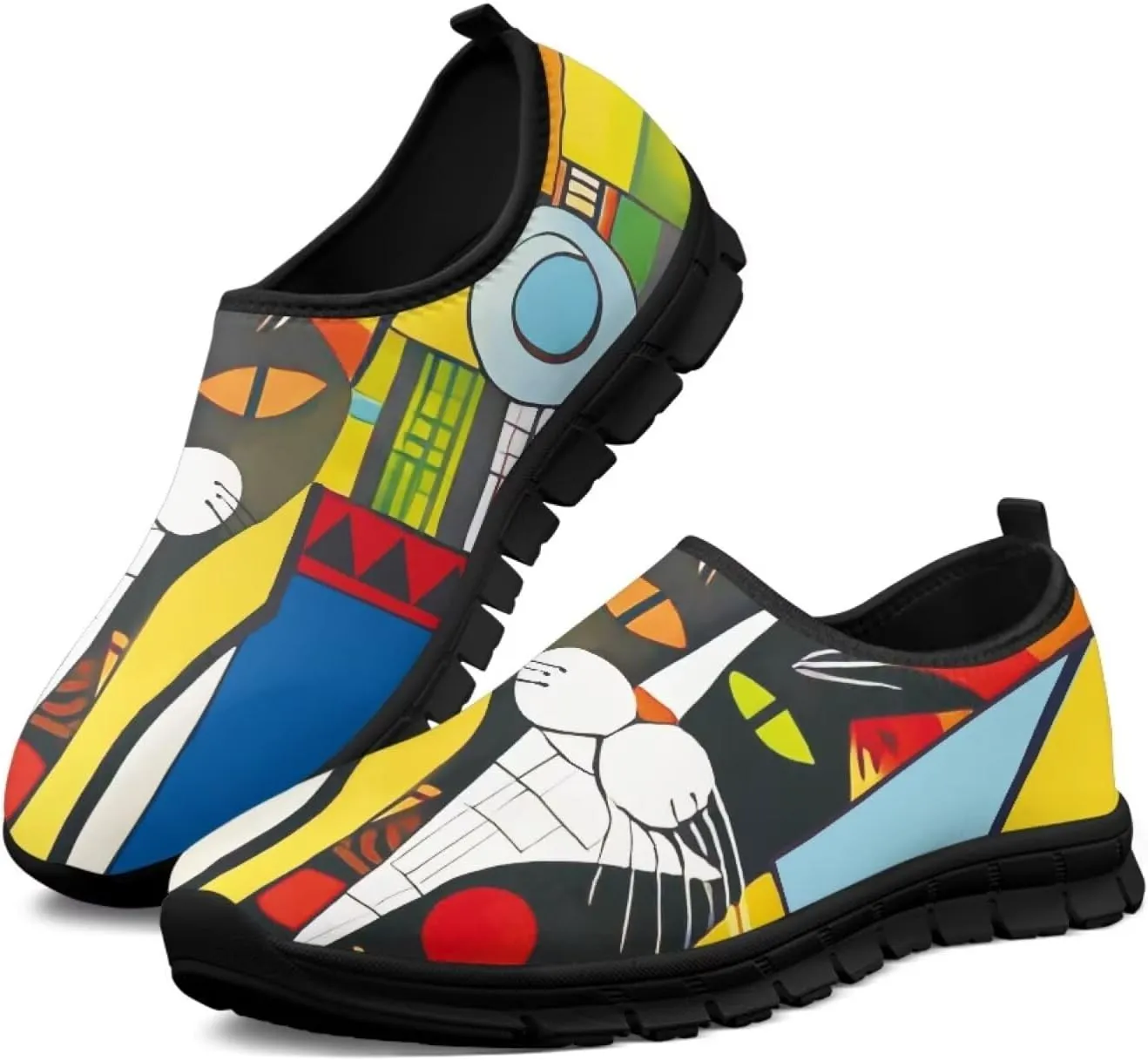 Women's Mesh Shoes Cat Print Non-Slip Athletic Sport Sneakers Soft Running Sneakers Cozy Breathable Walking Loafers for Outdoor