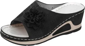 Women's Platform Open Toe Hollow Out Wedge Sandals 3D Floral Leather Soft Insole Orthopedic Arch Support Sandals