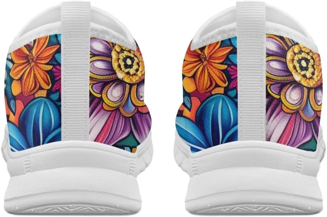 Women's Slip On Sneakers Casual Loafers Mesh Art Pattern Comfort Soft Walking Shoes for Women Daily Work Travel Shoes US Size 5.5-11.5