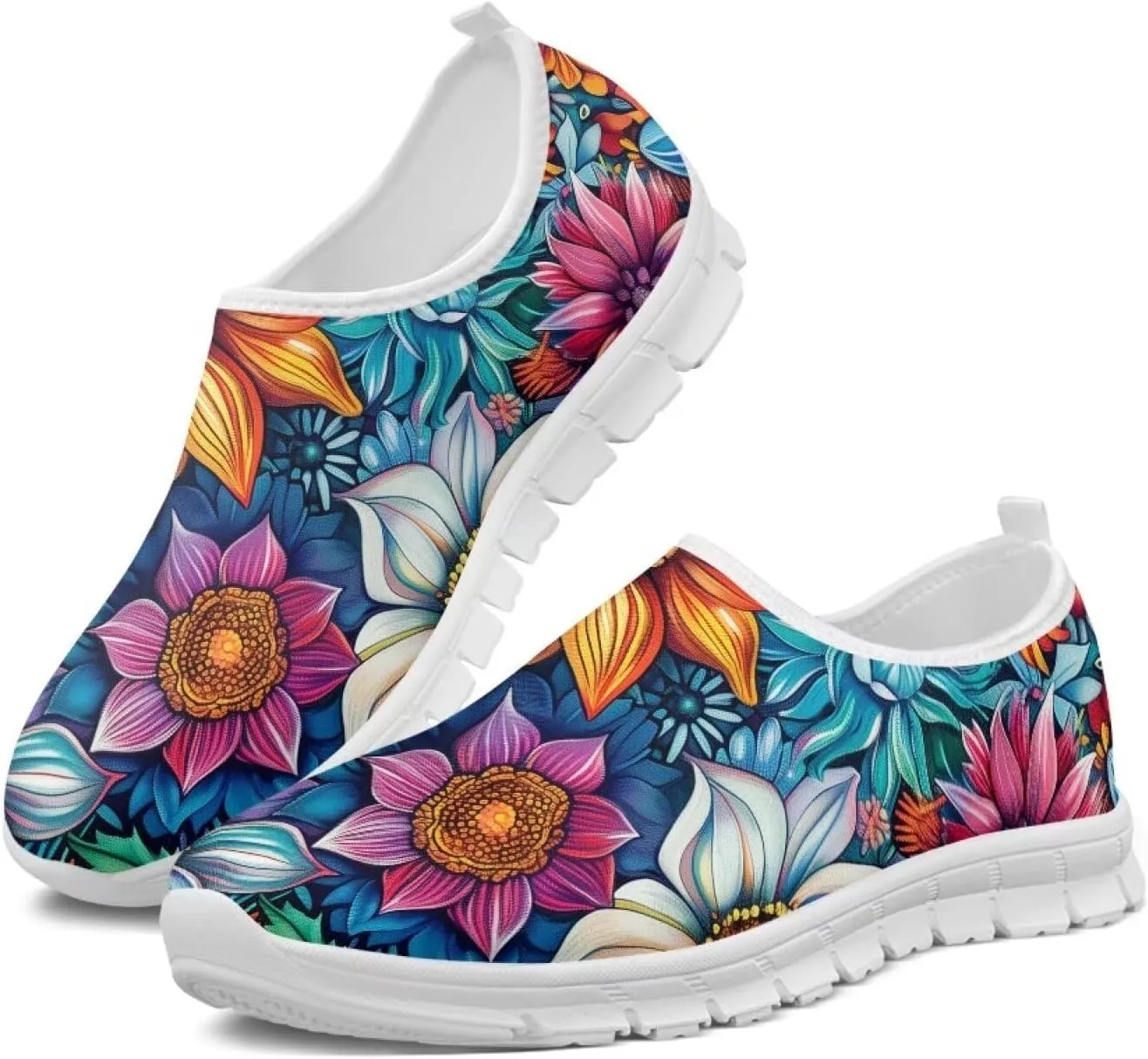 Women's Slip On Sneakers Casual Loafers Mesh Art Pattern Comfort Soft Walking Shoes for Women Daily Work Travel Shoes US Size 5.5-11.5