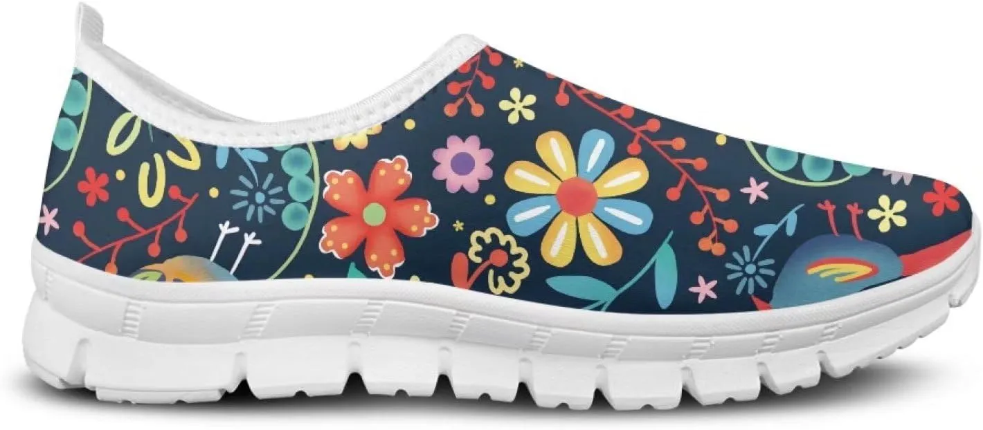 Women's Slip On Sneakers Casual Loafers Mesh Art Pattern Comfort Soft Walking Shoes for Women Daily Work Travel Shoes US Size 5.5-11.5