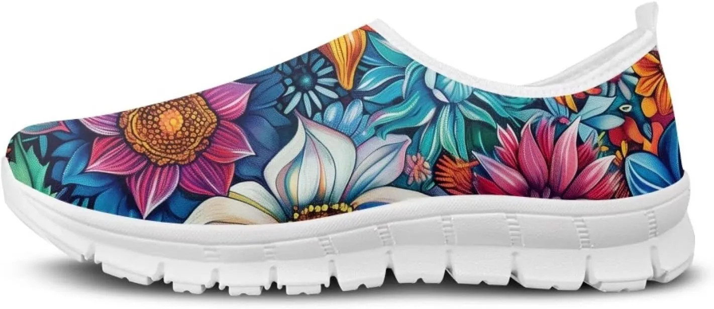 Women's Slip On Sneakers Casual Loafers Mesh Art Pattern Comfort Soft Walking Shoes for Women Daily Work Travel Shoes US Size 5.5-11.5